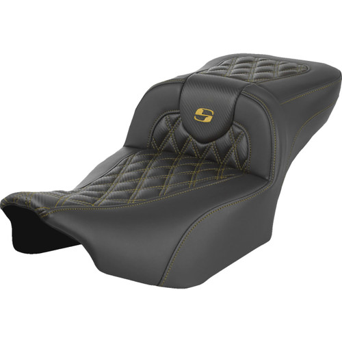 Saddlemen #823-07-20707 - Extended Reach Roadsofa™ Seat - Carbon Fiber - without Backrest - Gold Lattice Stitch - FL '23-'25