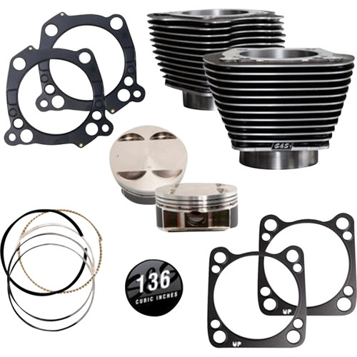 S&S Cycle #910-0850A - 136" Cylinder Kit - 4.625" Stroke - Black Granite w/Highlighted Fins - M8