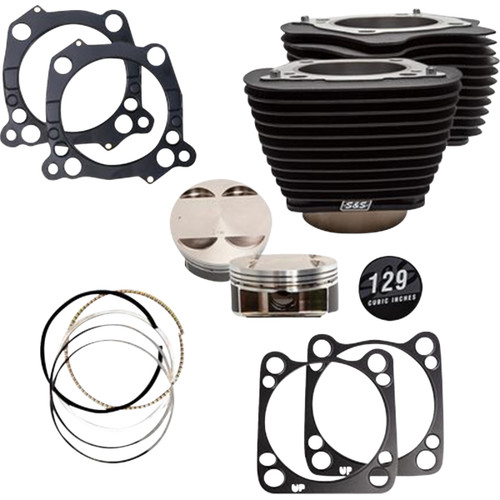 S&S Cycle #910-0844A - 129" Cylinder Kit - 4.375" Stroke - Wrinkle Black w/o Highlighted Fins - M8
