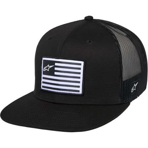 Alpinestars #1235-81960-1010-OS - Flag Flat Trucker Hat - Black/Black