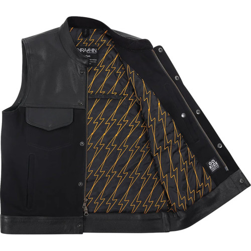 Thrashin Supply CO. #TMJ-13-12 - Kanan Leather/Denim Riding Vest - Black - 2XL