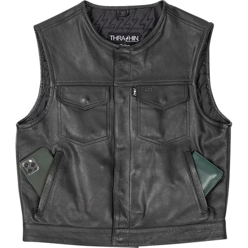Thrashin Supply CO. #TMJ-17-12 - Encinal Leather Shorty Riding Vest - Black - 2XL
