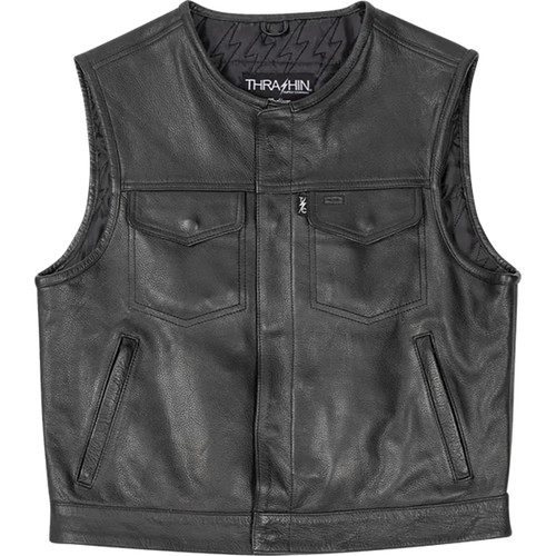 Thrashin Supply CO. #TMJ-17-13 - Encinal Leather Shorty Riding Vest - Black - 3XL