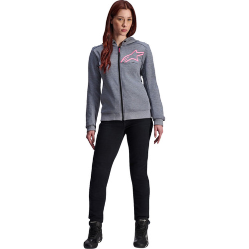 Alpinestars #4210225-9197-2XL - Stella Chrome v2 Sport Hoodie - Heather Gray/Fluo Pink - 2XL