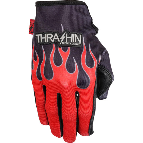 Thrashin Supply CO. #SV1-21-09 - Stealth Leather Palm Flame Gloves - Red - Medium