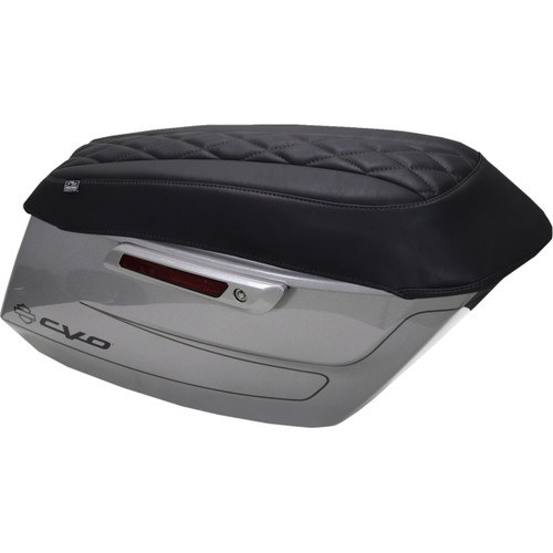 Mustang #88470 - Deluxe Diamond Saddlebag Lid Cover - Black w/ Black Stitch - FLH/FLT '23-'25