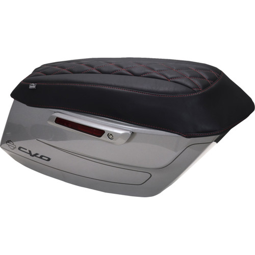 Mustang #88470DC - Deluxe Diamond Saddlebag Lid Cover - Black w/ Dark Cherry Stitch - FLH/FLT '23-'25