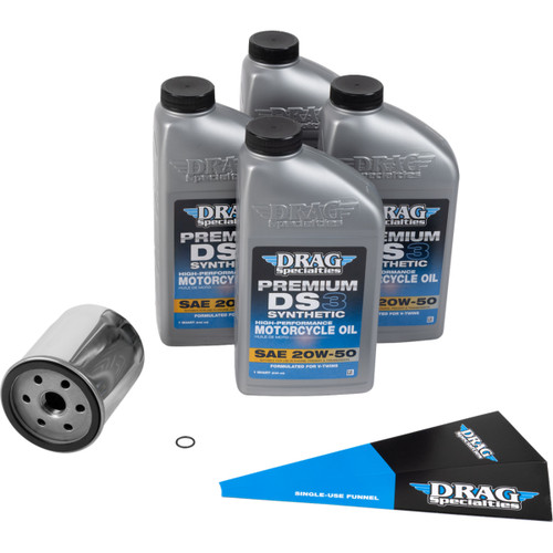 Drag Specialties OIL - Full Synthetic Oil Change Kit - 20W50 - EVO-XL - Chrome Filter