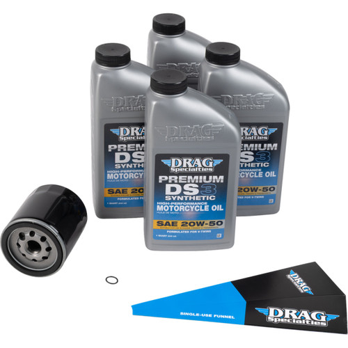 Drag Specialties OIL - Full Synthetic Oil Change Kit - 20W50 - Twin Cam - Black Filter