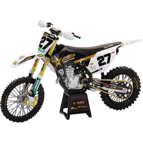 NEW RAY Toys #58403 - Rockstar Husqvarna Team Bike - Malcolm Stewart - 1:12 Scale - BlackWhite/Gold