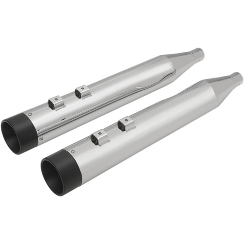Drag Specialties - 4" Slip-On Mufflers with Billet End Caps - Chrome/Black