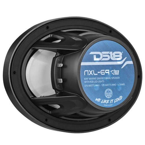 DS18 NXL-69/BK DS18 NXL Series Coaxial Marine Speaker w RGB Lights 6x9in 2-Way 125 Watts RMS 4 ohm Black w Cover