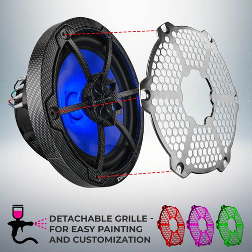 DS18 CF-8M DS18 NXL-M Series Speaker w/ RGB LED Lights 8in 2-Way 125 Watts RMS 4 ohm Black Crbn Fiber w/ Cover