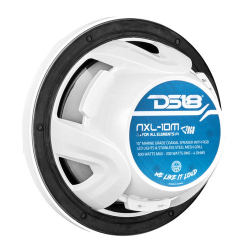 DS18 NXL-10M/WH DS18 NXL-M Series Spkr w/ RGB LED Lights 10in 2-Way 200 Watts RMS 4 ohm Wht Grill Detached w/ Cover