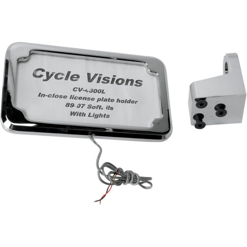 Cycle Visions #CV-4600L - Vertical License Plate Mount with Light - Chrome - '86-'07 FLST/FXST