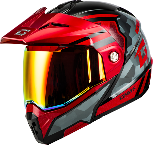 Gmax #M17411159 - Md-74 Striker Modular Helmet W RED Shield BLK/GRY/RD Mtlc 3X