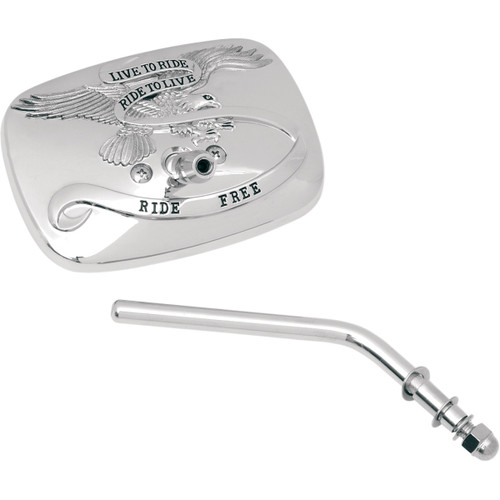 Emgo #20-31701A - Mirror - "Live to Ride" - Side View - Rectangle - Chrome - Right