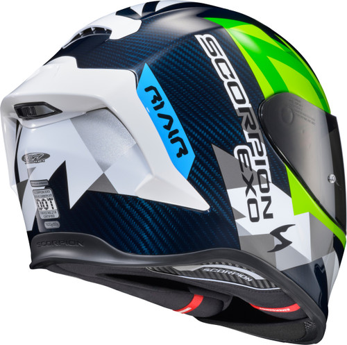 Scorpion EXO #R1C-2106 - Exo-r1 AIR Full Face Helmet Carbon Rastor WHT/GRN/Blue XL