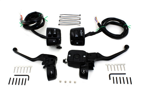 V-Twin #H07-0689MBK - Smooth Contour Handlebar Control Kit Black