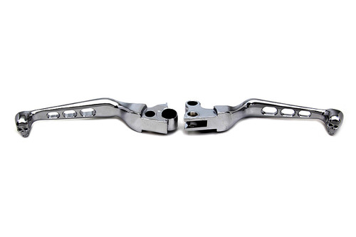 V-Twin #241-020A - Chrome Contour Drilled Hand Lever Set with Skull Ends