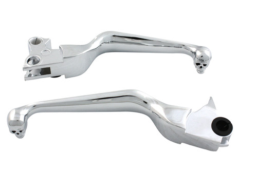 V-Twin #H07-0729A - Chrome Contour Hand Lever Set with Skull Ends