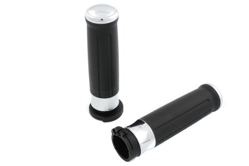 V-Twin #3309DB - Black Grip Set with Chrome End Caps