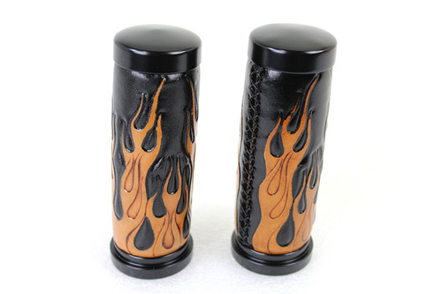 V-Twin #78455B - Amber Flame Style Throttle By Wire Grip Set with Black Ends