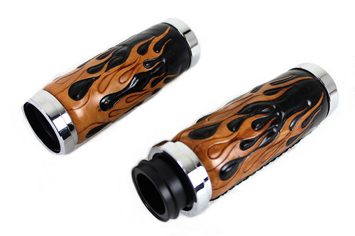 V-Twin #78455 - Amber Flame Style Throttle By Wire Grip Set with Chrome Ends