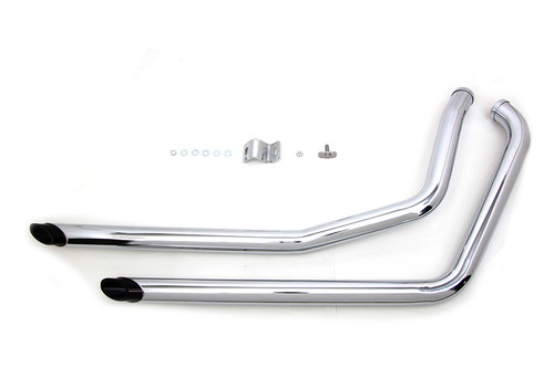 V-Twin #7406-BLACK TIP - Exhaust Drag Pipe Set Chrome with Black Slash Tips