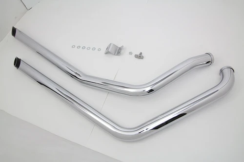 V-Twin #7406-BLACK TIP - Exhaust Drag Pipe Set Chrome with Black Slash Tips