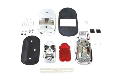 V-Twin - Chrome Tombstone Tail Lamp Kit with Skull Grill