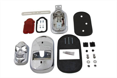 V-Twin - Chrome Tombstone Tail Lamp Kit with Skull Grill