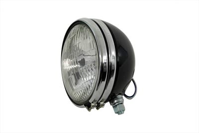 V-Twin #20-0308SB*N/A - Replica 5-3/4 inch Round Black Headlamp