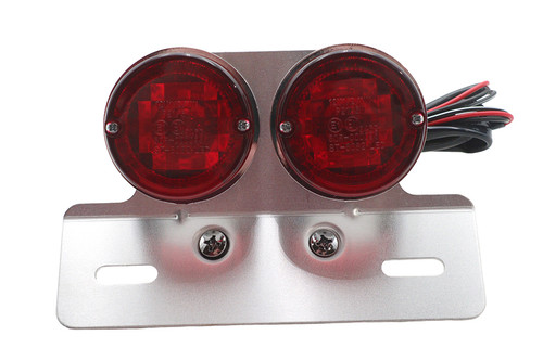 Wyatt Gatling #20-6572E - Chrome Twin Round Tail Lamp with Alloy License Bracket