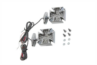 V-Twin #76363 - Chrome Turn Signal Set Maltese Red LED