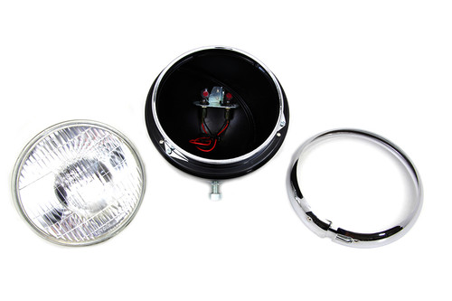 V-Twin - Black 7 inch K Headlamp with Chrome Rim