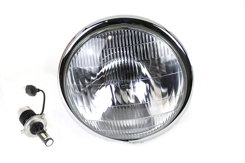 V-Twin - 6-1/2 inch Spring Fork H-4/LED Headlamp Unit Black