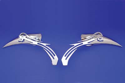 Wyatt Gatling #76303B4 - Chrome Teardrop Mirror Set with Billet Skull Stems