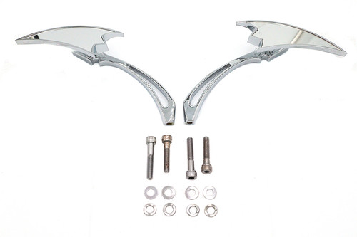 Wyatt Gatling #76433B4 - Chrome Crescent Mirror Set with Billet Spear Stems