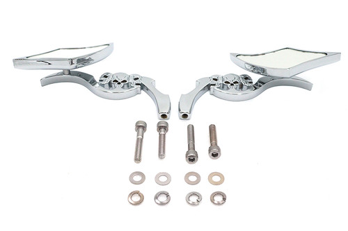Wyatt Gatling #76489B4 - Diamond Shaped Mirror Set with Billet Tri Skull Stems