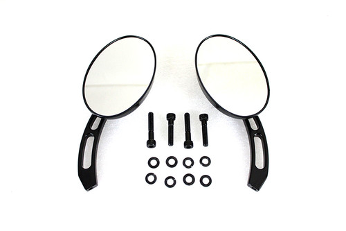 Wyatt Gatling #76025B - Oval Mirror Set with Billet 3 Slot Stem Black