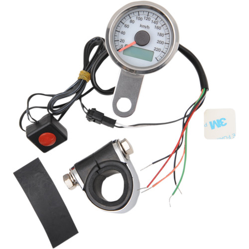 Drag Specialties - Programmable Mini Electronic Speedometer with Odometer/Tripmeter - 1.87" - Polished
