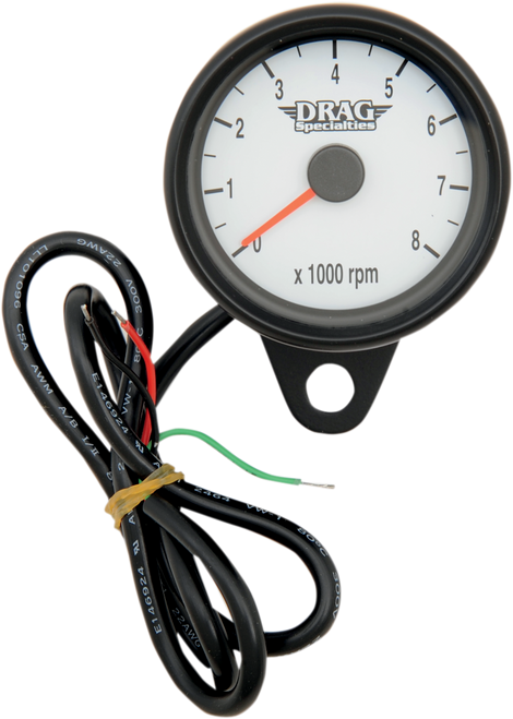 Mini Electronic Tachometer - White - Backlit LED Black Face - 2.4"