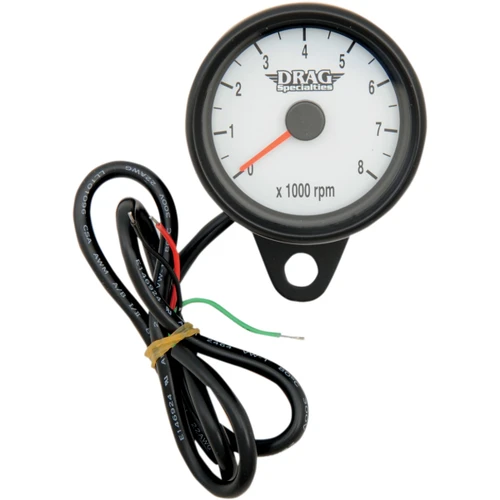 Drag Specialties - Mini Electronic Tachometer - White - Backlit LED Black Face - 2.4"