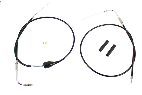 V-Twin #24301 - 43 inch Stainless Steel Throttle and Idle Cable Set Black Co