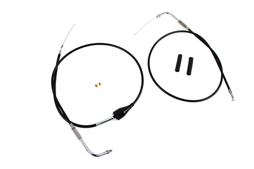V-Twin #24301 - 43 inch Stainless Steel Throttle and Idle Cable Set Black Co