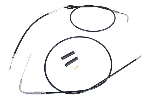 V-Twin #24303 - Stainless Steel Throttle and Idle Cable Set Black Coat +8 in
