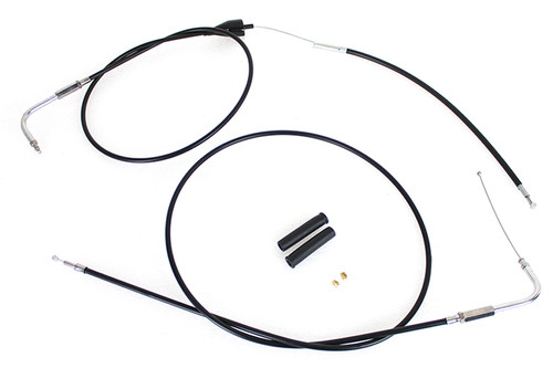 V-Twin #24303 - Stainless Steel Throttle and Idle Cable Set Black Coat +8 in