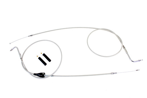 V-Twin #24304 - Stainless Steel Throttle and Idle Cable Set Clear Coat +8 in
