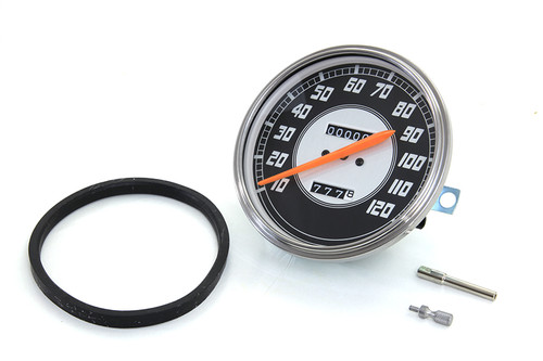 V-Twin #74920DWO - Replica 2:1 Speedometer with Orange Needle